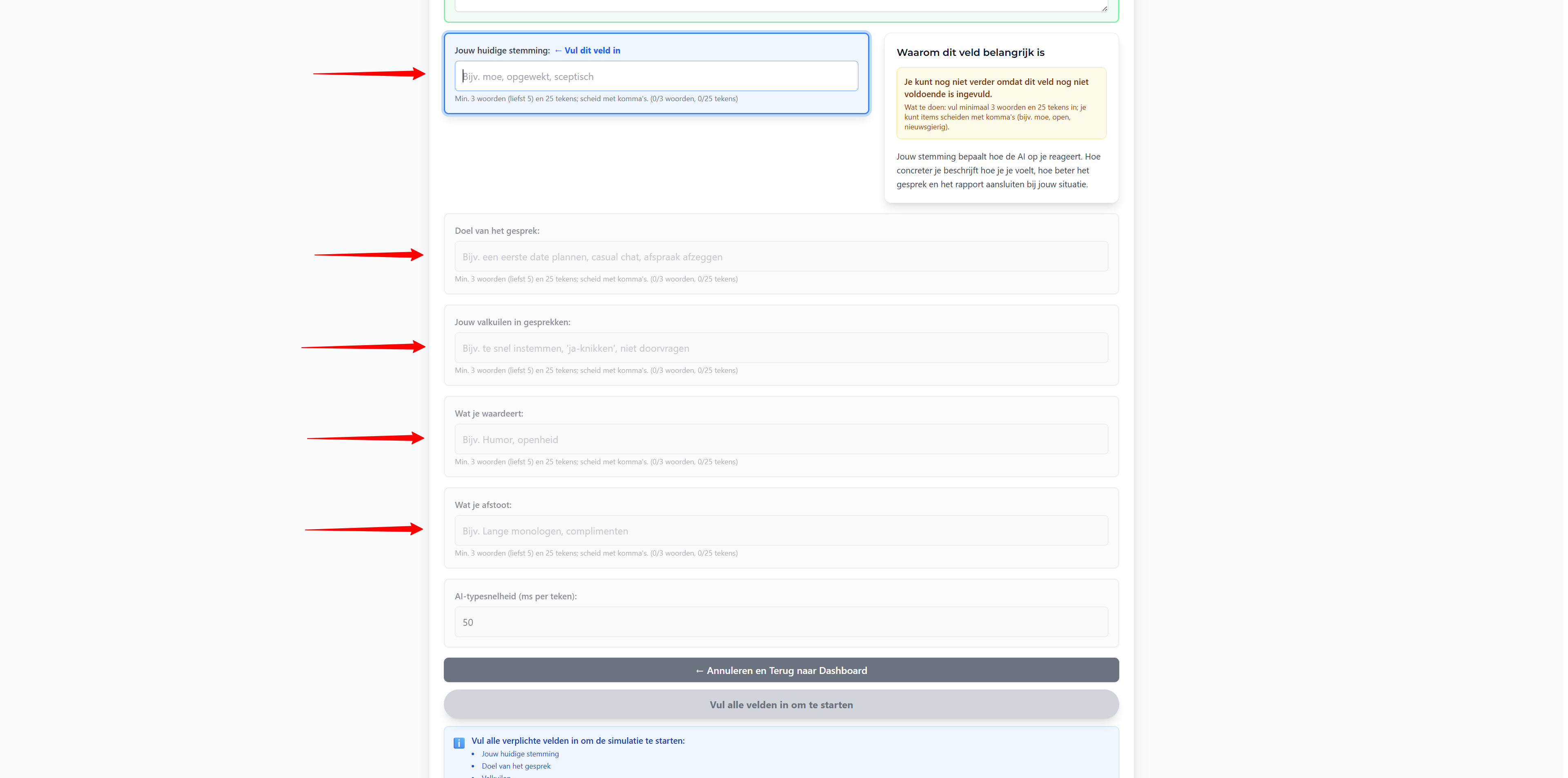 Stap 4: Setup: voordat je gaat chatten β Persona kiezen: Screenshot: kies een preset of beschrijf zelf het type persoon