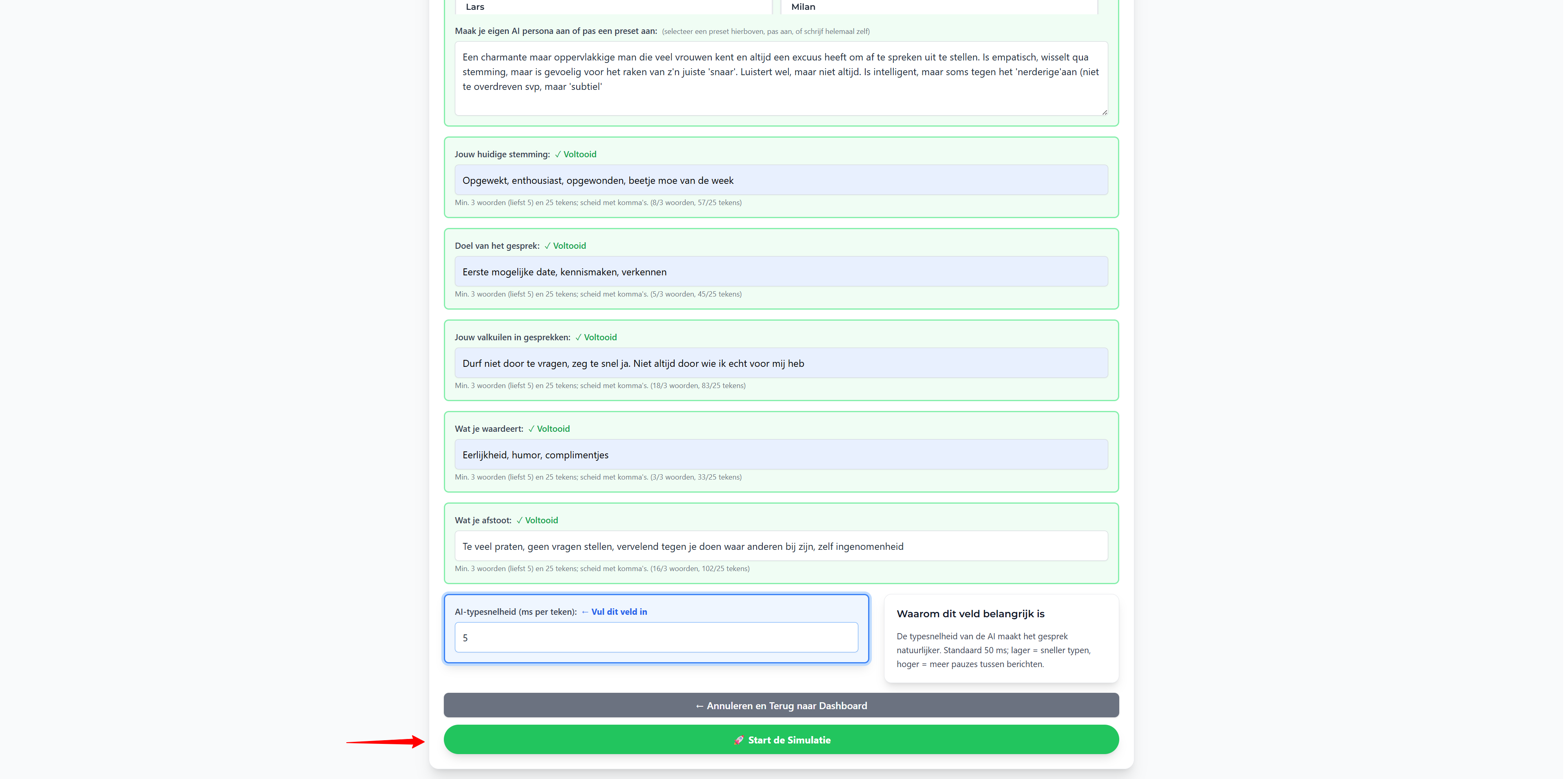 Stap 4: Setup: voordat je gaat chatten β Naam & optioneel: deel met coach: Screenshot: vul je naam in, optie om rapport met coach te delen